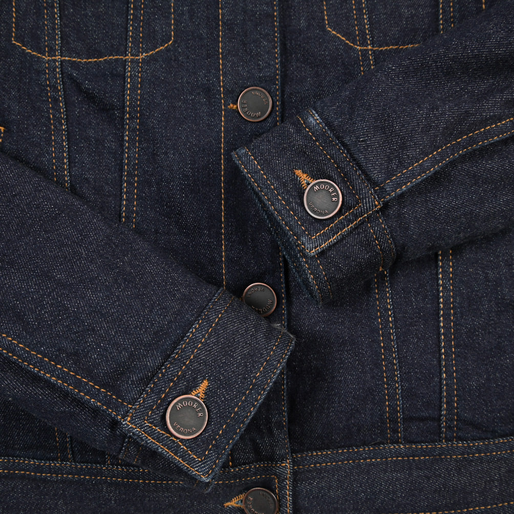 MOORER GAELLE-FUR-49W デニムダウンジャケット エコファー アウター コットン カシミヤ ストレッチ ネイビー