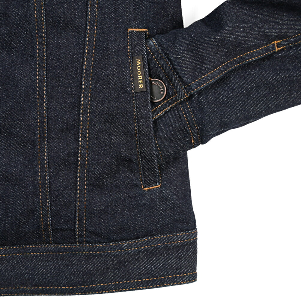 MOORER GAELLE-FUR-49W デニムダウンジャケット エコファー アウター コットン カシミヤ ストレッチ ネイビー