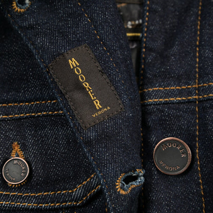 MOORER GAELLE-FUR-49W デニムダウンジャケット エコファー アウター コットン カシミヤ ストレッチ ネイビー
