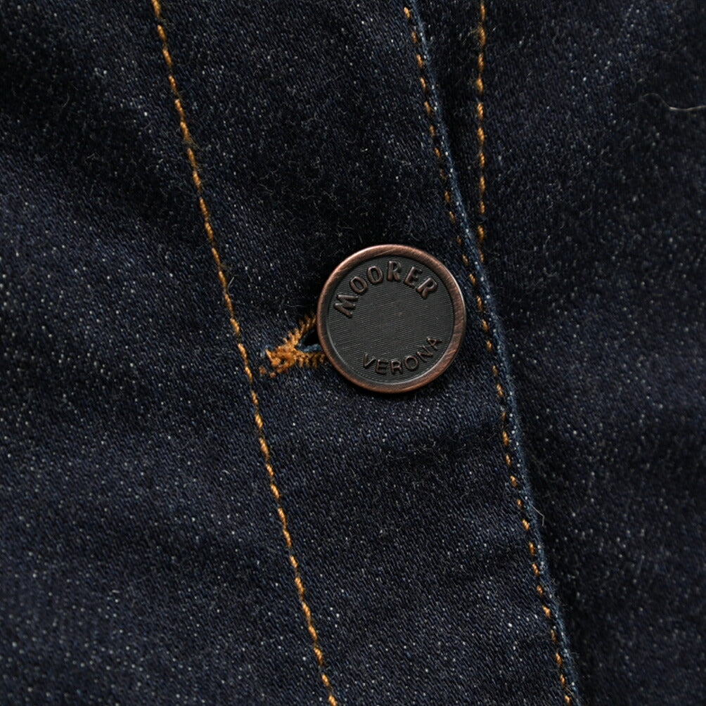 MOORER GAELLE-FUR-49W デニムダウンジャケット エコファー アウター コットン カシミヤ ストレッチ ネイビー