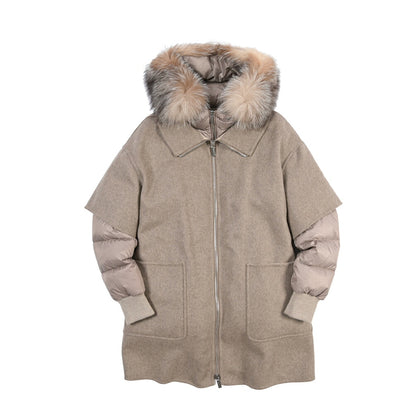 MOORER “FABULA-CZI” 異素材コンビ 3WAYスタンドカラーダウンコート / レディース