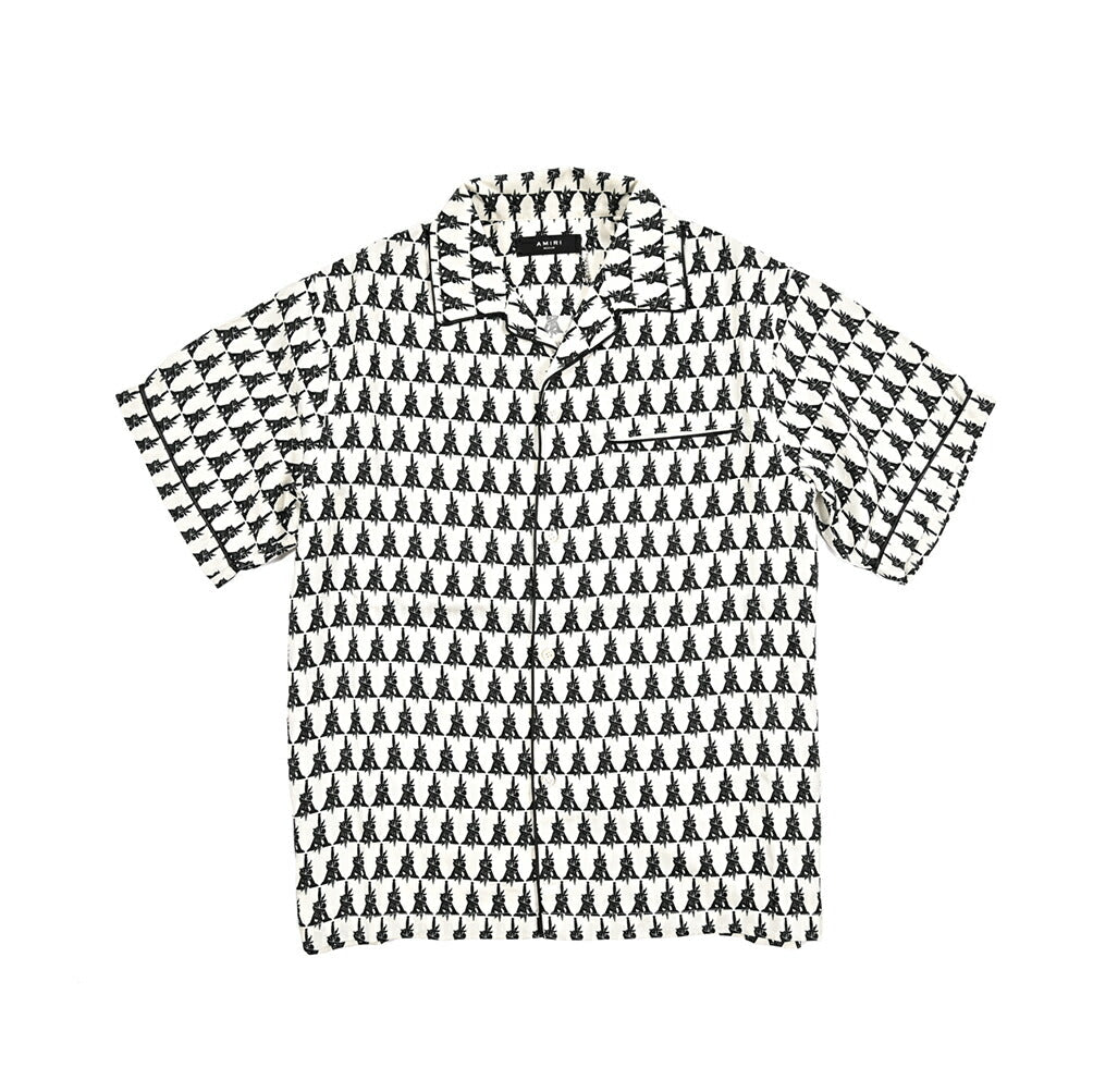 美品✨希少 AMIRI アミリ シルク100 シャツ ロゴ IT48 半袖 SALE｜AMIRI アミリ / シルク100% 半袖オープンカラーシャツ 開襟