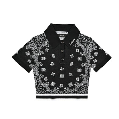 【レディース】AMIRI コットン100% クロップド半袖ニットポロシャツ｜430620｜GUARDAROBA MILANO OFFICIAL STORE