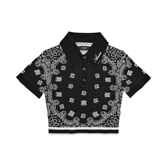 【レディース】AMIRI コットン100% クロップド半袖ニットポロシャツ｜430620｜GUARDAROBA MILANO OFFICIAL STORE