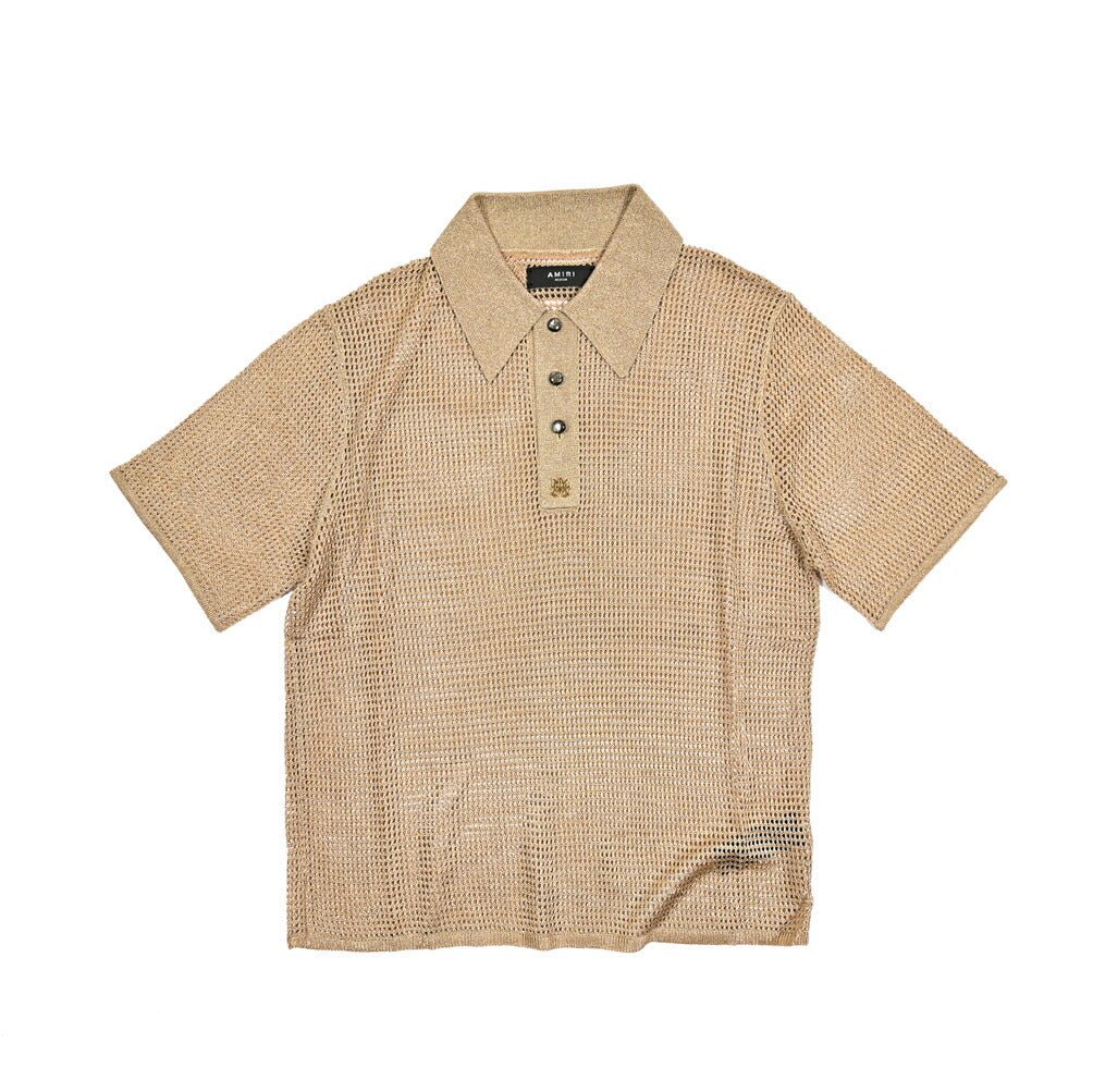 SALE｜AMIRI アミリ / ビスコース混 半袖メッシュニットポロシャツ