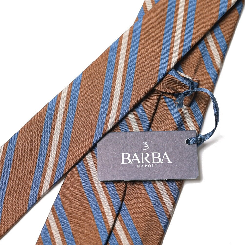BARBA シルク100% レジメンタルネクタイ (セッテピエゲ) ブラウン 147cm×7.5cm | GUARDAROBA MILANO OFFICIAL STORE