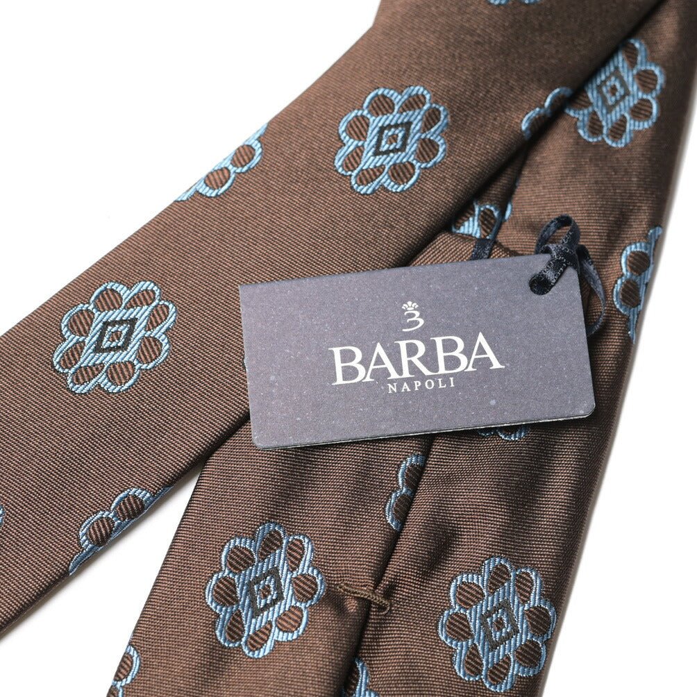 BARBA シルク100% 小紋柄ネクタイ (セッテピエゲ) ブラウン 147cm×7.5cm | GUARDAROBA MILANO OFFICIAL STORE
