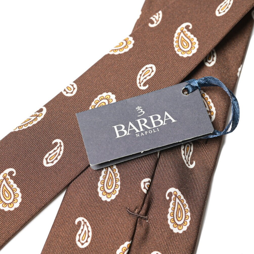 BARBA シルク100% ペイズリー柄ネクタイ (セッテピエゲ) ブラウン 146cm×7cm | GUARDAROBA MILANO OFFICIAL STORE
