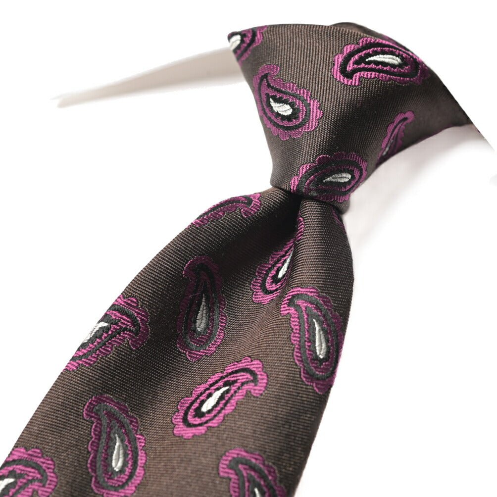 BARBA シルク100% ペイズリー柄ネクタイ (セッテピエゲ) ブラウン 148cm×7cm | GUARDAROBA MILANO OFFICIAL STORE