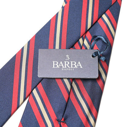 BARBA シルク100% レジメンタル柄ネクタイ（セッテピエゲ） ネイビー 148cm×7.5cm | GUARDAROBA MILANO OFFICIAL STORE
