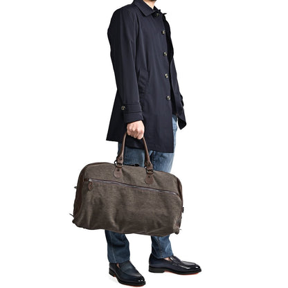 BARBA コットン/レザー 異素材コンビボストンバッグ 2wayウィークエンドバッグ ショルダーストラップ付 / BORSONE｜435545｜GUARDAROBA MILANO OFFICIAL STORE