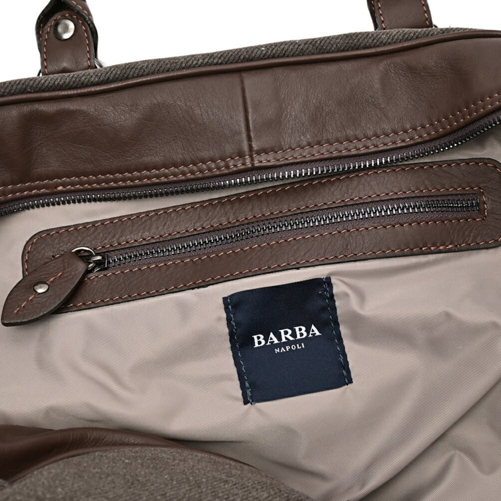 BARBA コットン/レザー 異素材コンビボストンバッグ 2wayウィークエンドバッグ ショルダーストラップ付 / BORSONE｜435545｜GUARDAROBA MILANO OFFICIAL STORE