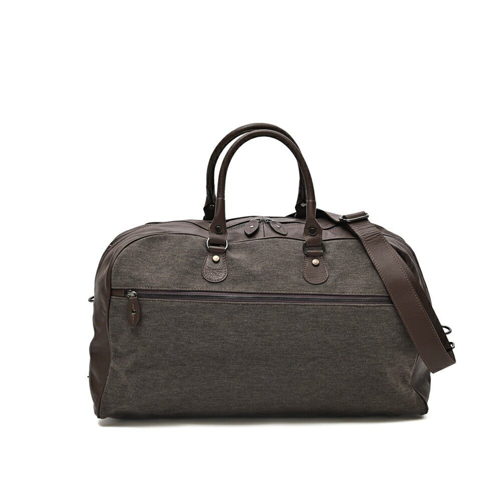 BARBA コットン/レザー 異素材コンビボストンバッグ 2wayウィークエンドバッグ ショルダーストラップ付 / BORSONE｜435545｜GUARDAROBA MILANO OFFICIAL STORE