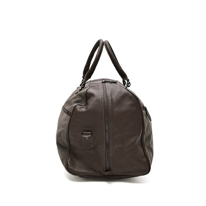 BARBA コットン/レザー 異素材コンビボストンバッグ 2wayウィークエンドバッグ ショルダーストラップ付 / BORSONE｜435545｜GUARDAROBA MILANO OFFICIAL STORE