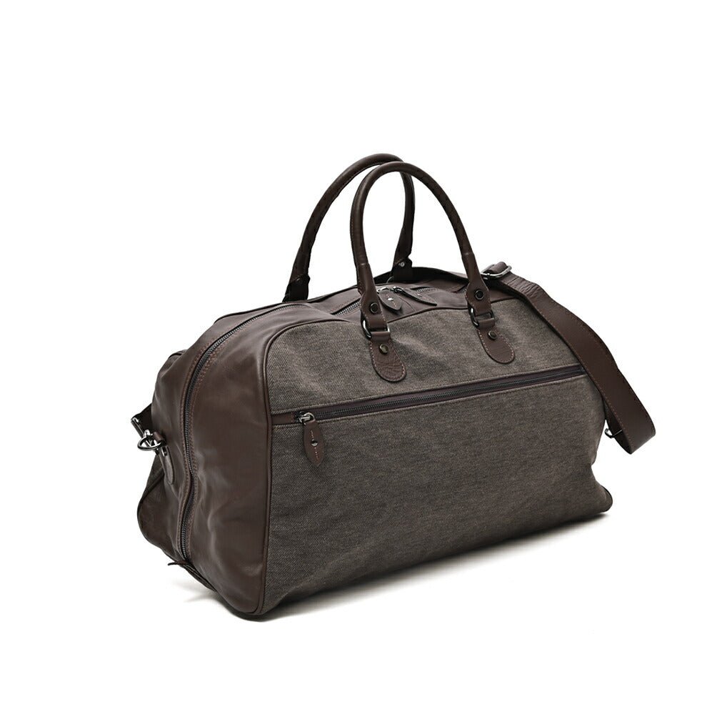 BARBA コットン/レザー 異素材コンビボストンバッグ 2wayウィークエンドバッグ ショルダーストラップ付 / BORSONE｜435545｜GUARDAROBA MILANO OFFICIAL STORE