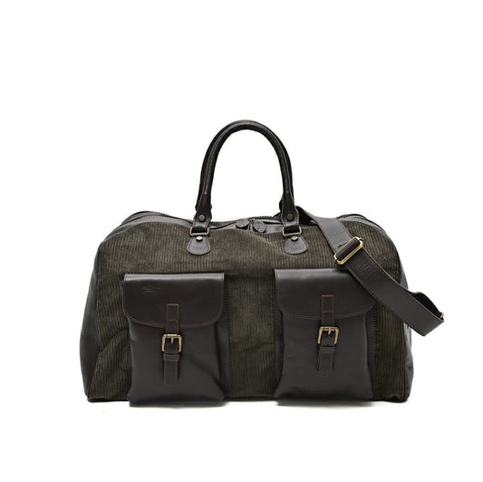 BARBA コーデュロイ/レザー 異素材コンビボストンバッグ 2wayウィークエンドバッグ ショルダーストラップ付 / BORSONE｜435550｜GUARDAROBA MILANO OFFICIAL STORE