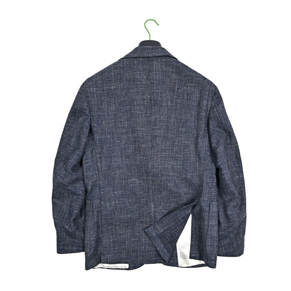 パパスプラス　ロロピアーナ生地　テーラードジャケット　シルクリネン　ブルー　L SALE｜BARBA バルバ / JACKET JIMMY リネンシルク混ウール 段返り3B