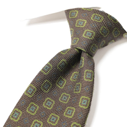 BARBA シルク混ウール 小紋柄ネクタイ (セッテピエゲ) ブラウン×グリーン 150cm×7.5cm | GUARDAROBA MILANO OFFICIAL STORE