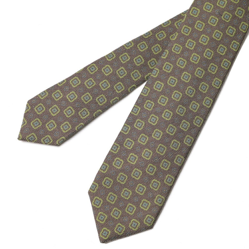 BARBA シルク混ウール 小紋柄ネクタイ (セッテピエゲ) ブラウン×グリーン 150cm×7.5cm | GUARDAROBA MILANO OFFICIAL STORE