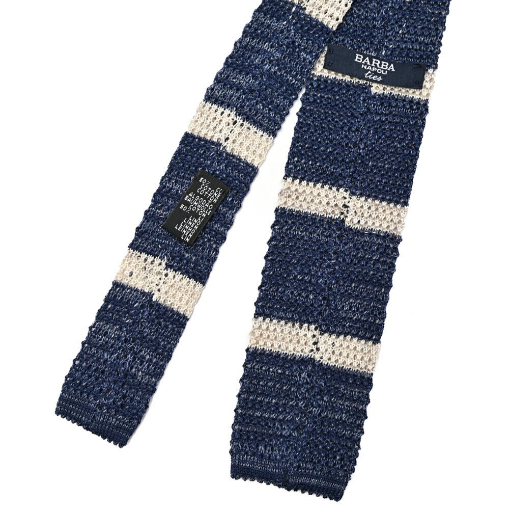 BARBA リネン混コットン ボーダー柄ネクタイ ニットタイ｜428539｜GUARDAROBA MILANO OFFICIAL STORE