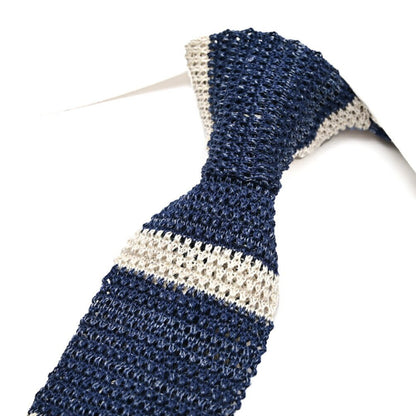 BARBA リネン混コットン ボーダー柄ネクタイ ニットタイ｜428539｜GUARDAROBA MILANO OFFICIAL STORE