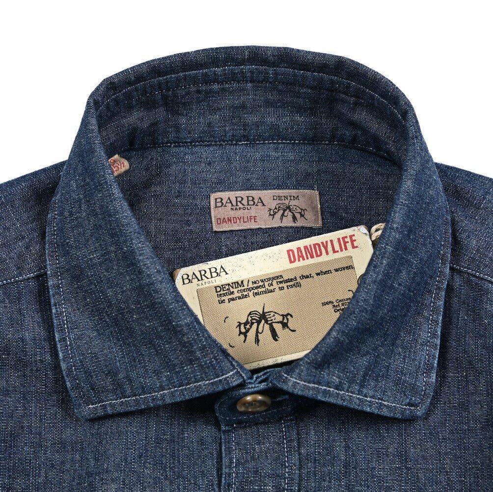 BARBA DANDYLIFE コットン100% ワイドカラーデニムシャツ｜435619-39｜GUARDAROBA MILANO OFFICIAL STORE