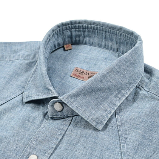 BARBA DANDYLIFE コットン100% ワイドカラーデニムシャツ｜435621-40｜GUARDAROBA MILANO OFFICIAL STORE