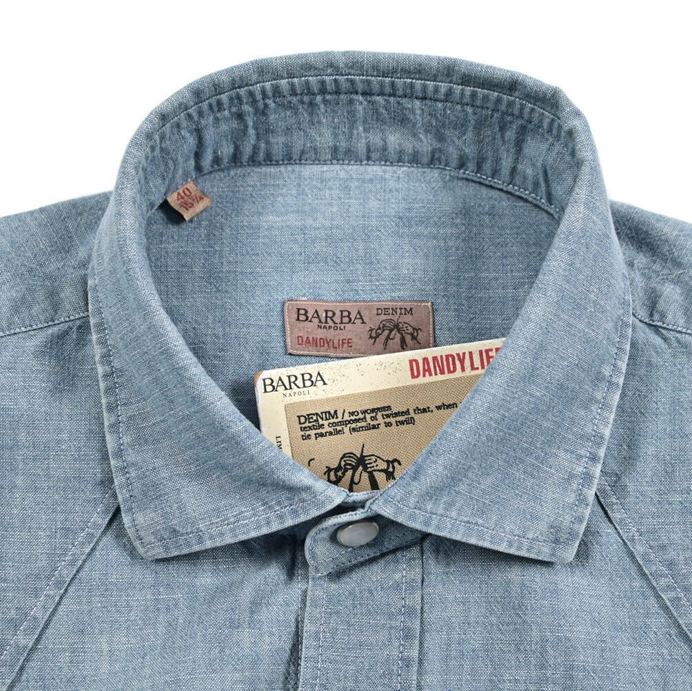 BARBA DANDYLIFE コットン100% ワイドカラーデニムシャツ｜435621-40｜GUARDAROBA MILANO OFFICIAL STORE