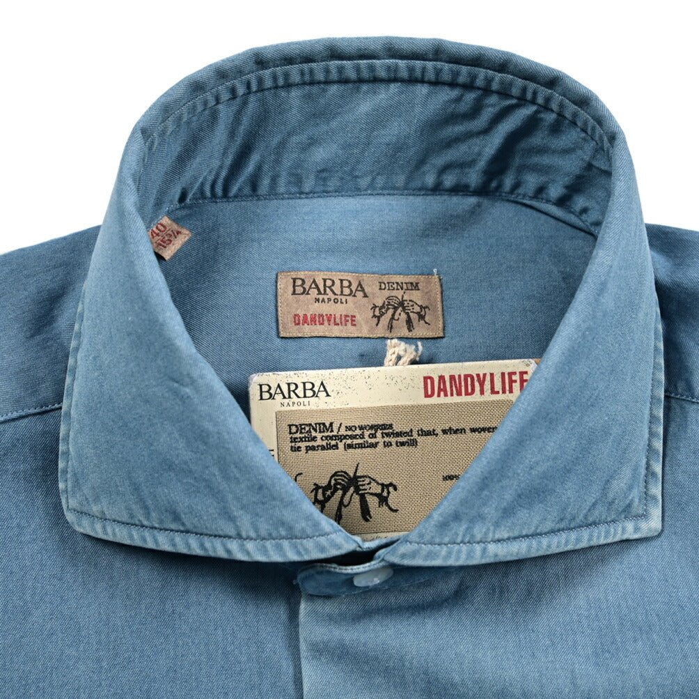 BARBA × BARNEYS NEW YORK 別注 ワイドカラーデニムシャツ SALE｜BARBA バルバ / DANDYLIFE コットン100% ホリゾンタルカラー