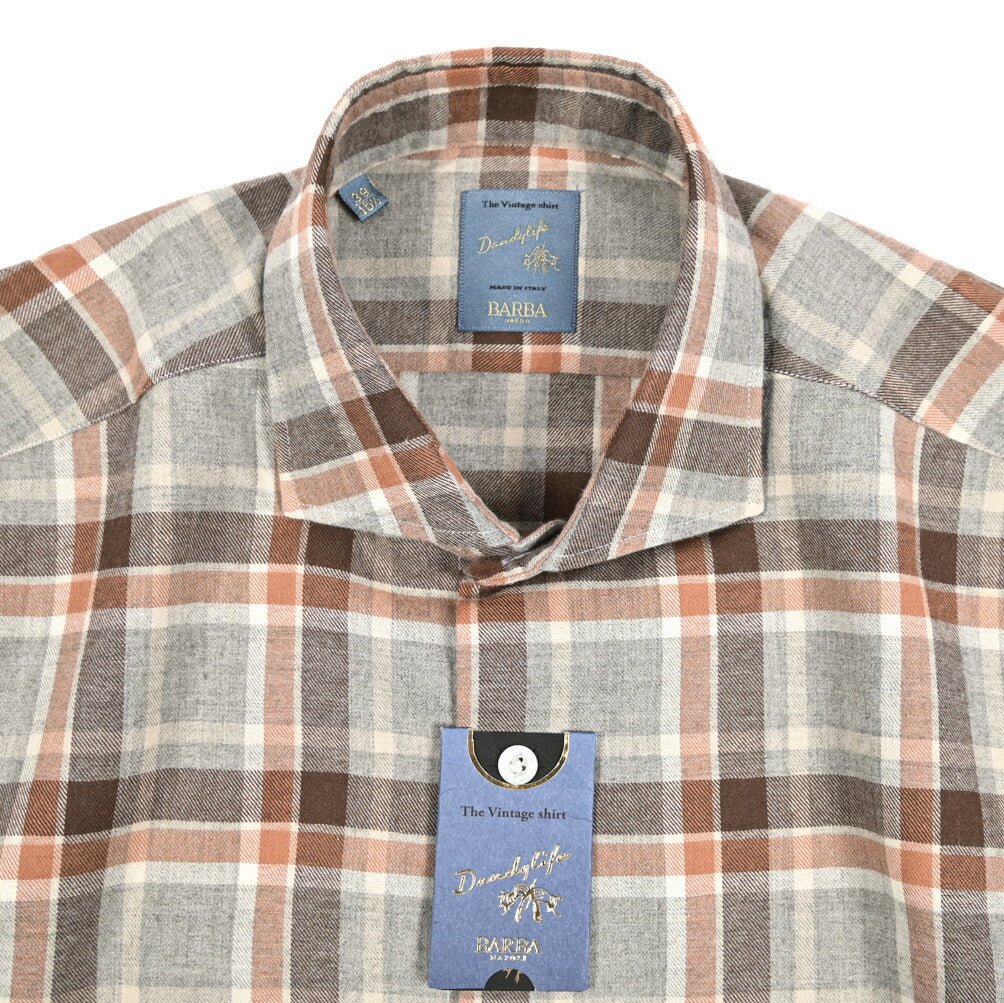 BARBA DANDYLIFE コットンフランネル ホリゾンタルカラーシャツ / The Vintage Shirt｜435689｜GUARDAROBA MILANO OFFICIAL STORE