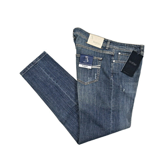 BARBA “FIVE” ストレッチデニム スリムジーンズ / ダメージ加工 ブルー 34 | GUARDAROBA MILANO OFFICIAL STORE