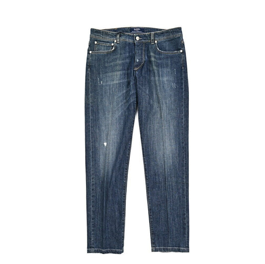BARBA “FIVE” ストレッチデニム スリムジーンズ / ダメージ加工 ブルー 34 | GUARDAROBA MILANO OFFICIAL STORE