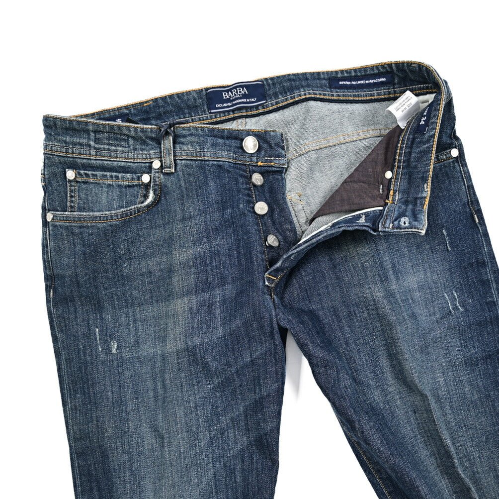 BARBA “FIVE” ストレッチデニム スリムジーンズ / ダメージ加工 ブルー 34 | GUARDAROBA MILANO OFFICIAL STORE