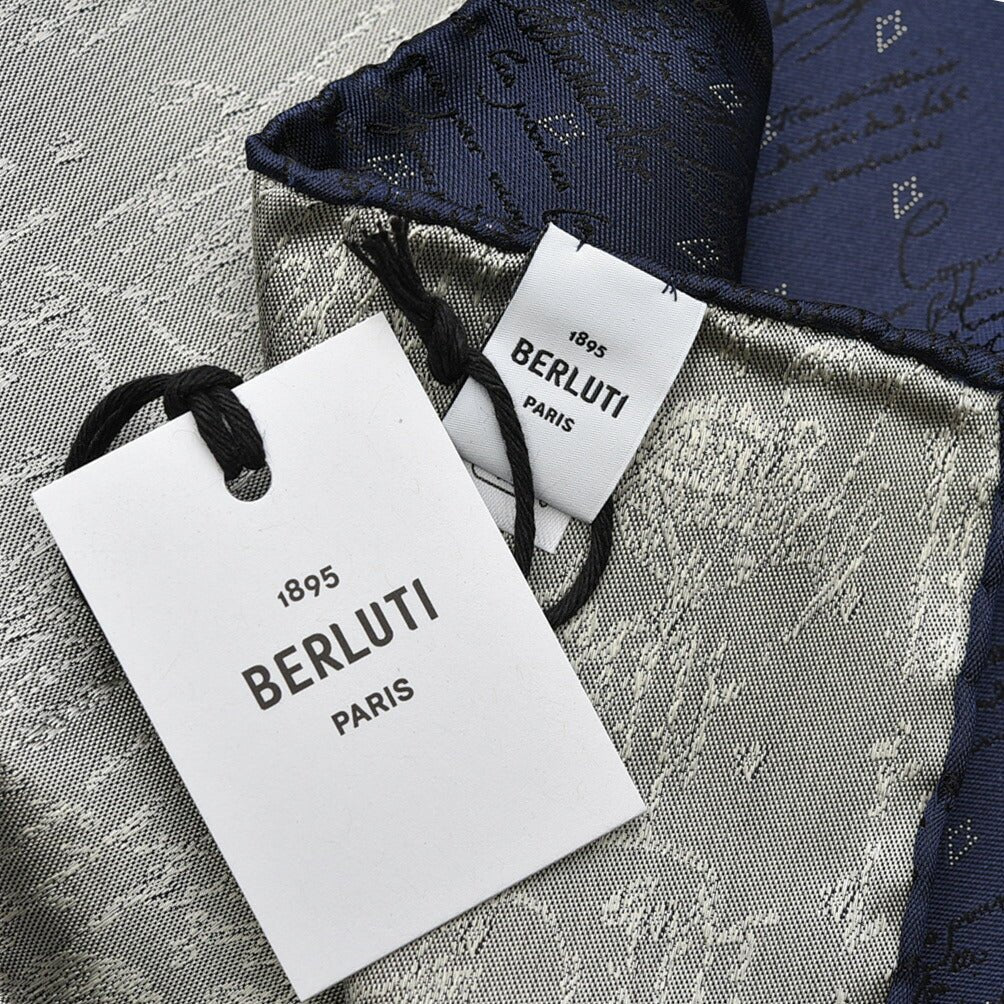 BERLUTI マルベリーシルク100% スクリット柄ポケットチーフ｜421376｜GUARDAROBA MILANO OFFICIAL STORE