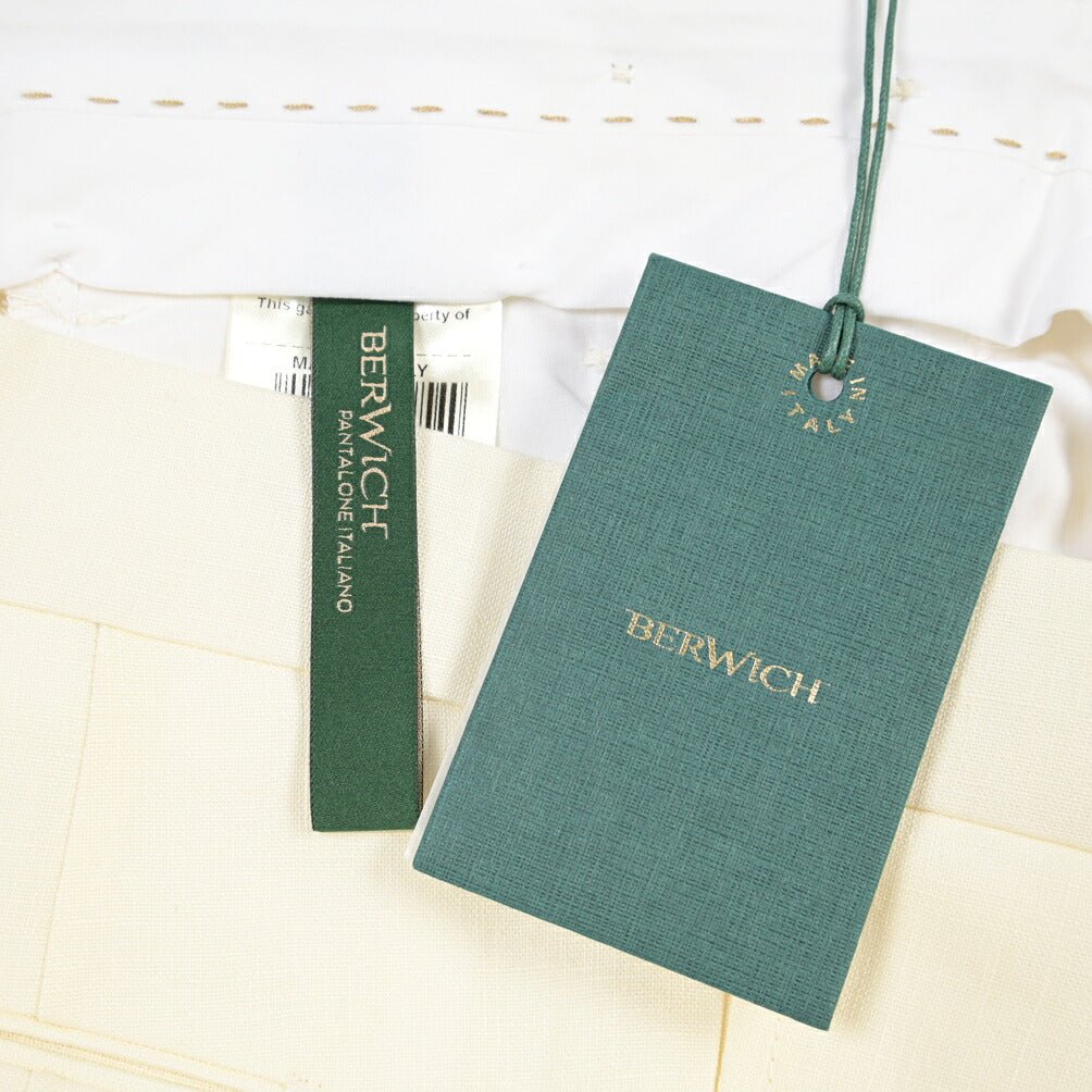 BERWICH “BARBER” リネン100% ツータックスラックス オフホワイト(oyster) 52 | GUARDAROBA MILANO OFFICIAL STORE