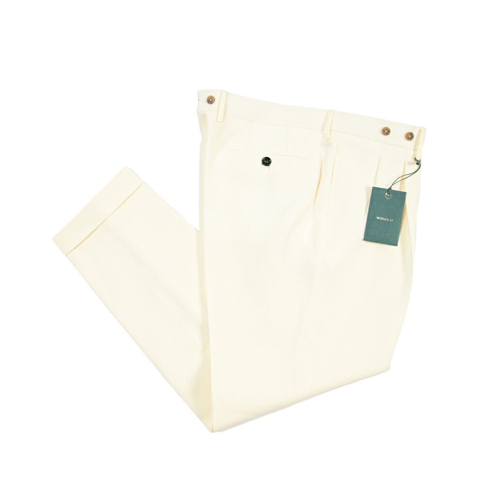 BERWICH “BARBER” リネン100% ツータックスラックス オフホワイト(oyster) 52 | GUARDAROBA MILANO OFFICIAL STORE