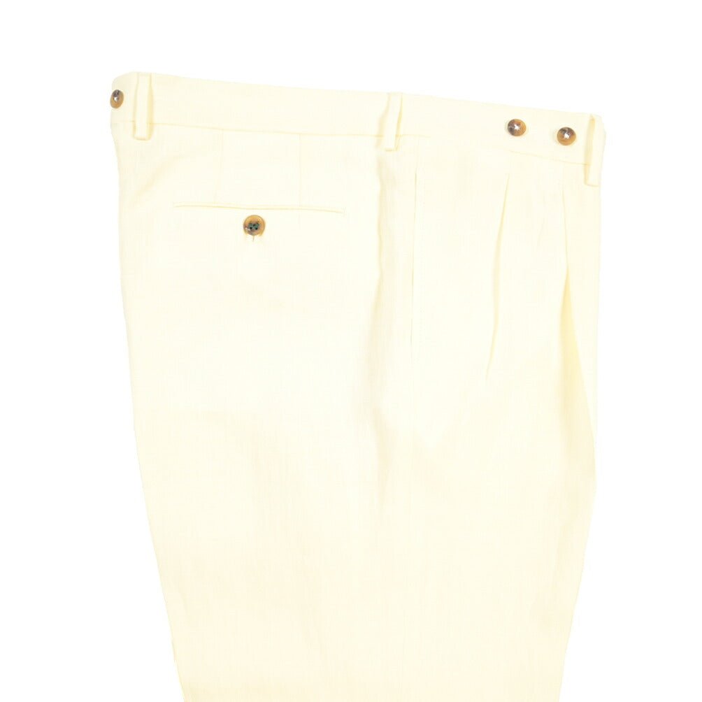 BERWICH “BARBER” リネン100% ツータックスラックス イエロー(oyster) 54 | GUARDAROBA MILANO OFFICIAL STORE