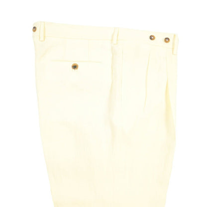 BERWICH “BARBER” リネン100% ツータックスラックス イエロー(oyster) 54 | GUARDAROBA MILANO OFFICIAL STORE