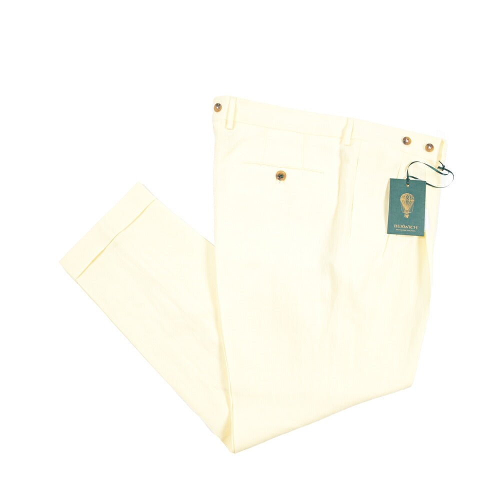 BERWICH “BARBER” リネン100% ツータックスラックス イエロー(oyster) 54 | GUARDAROBA MILANO OFFICIAL STORE
