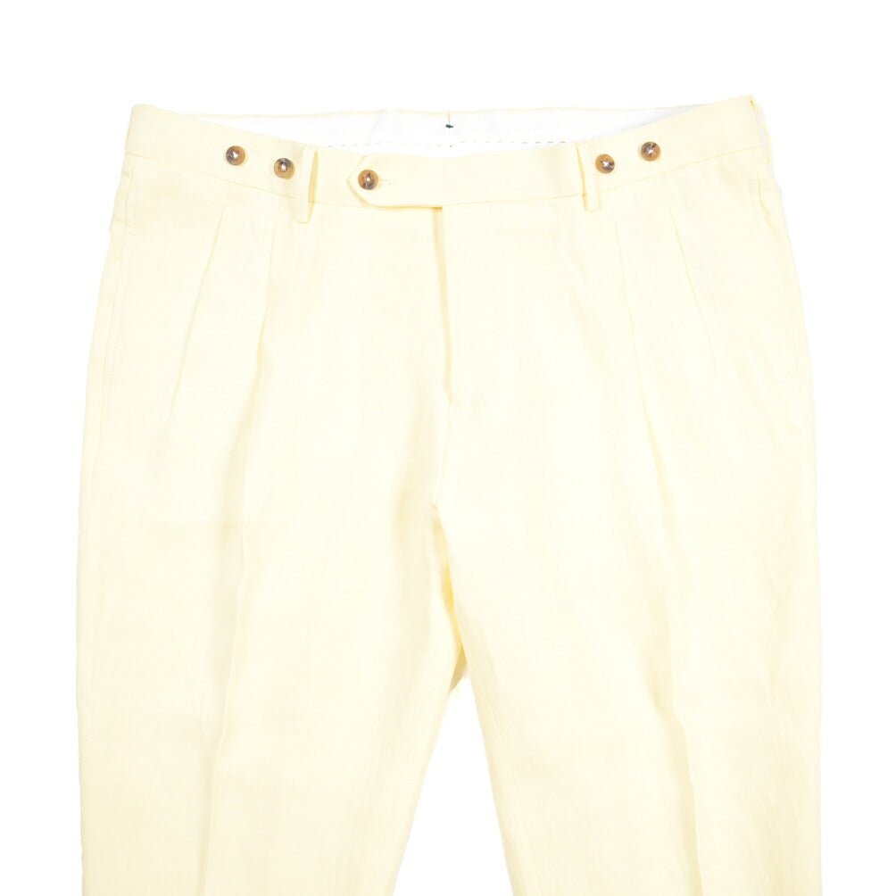 BERWICH “BARBER” リネン100% ツータックスラックス イエロー(oyster) 54 | GUARDAROBA MILANO OFFICIAL STORE