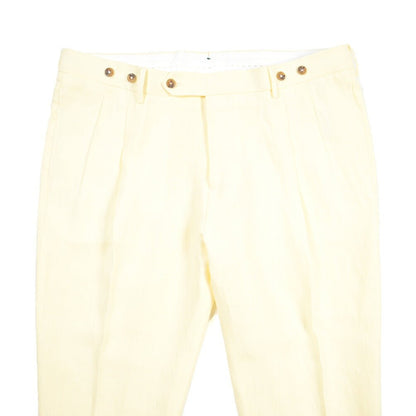 BERWICH “BARBER” リネン100% ツータックスラックス イエロー(oyster) 54 | GUARDAROBA MILANO OFFICIAL STORE