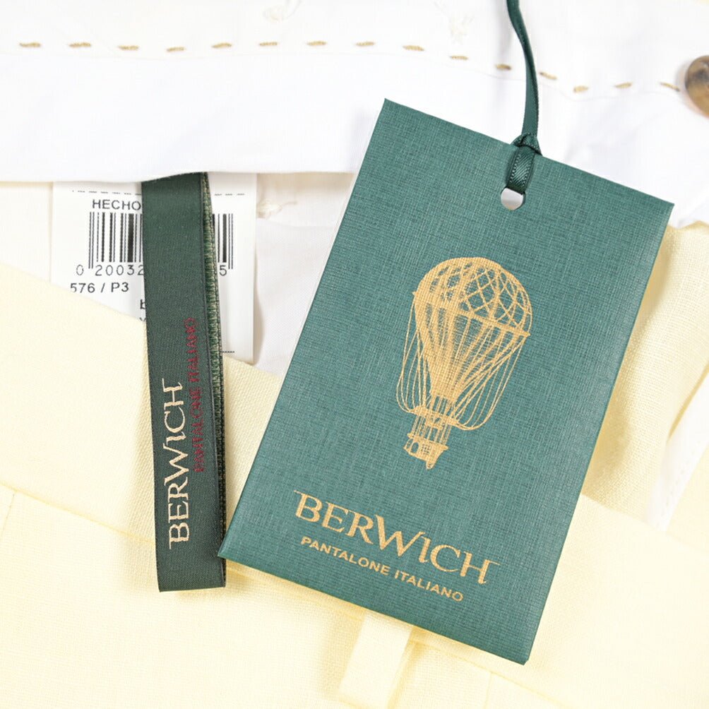 BERWICH “BARBER” リネン100% ツータックスラックス イエロー(oyster) 54 | GUARDAROBA MILANO OFFICIAL STORE
