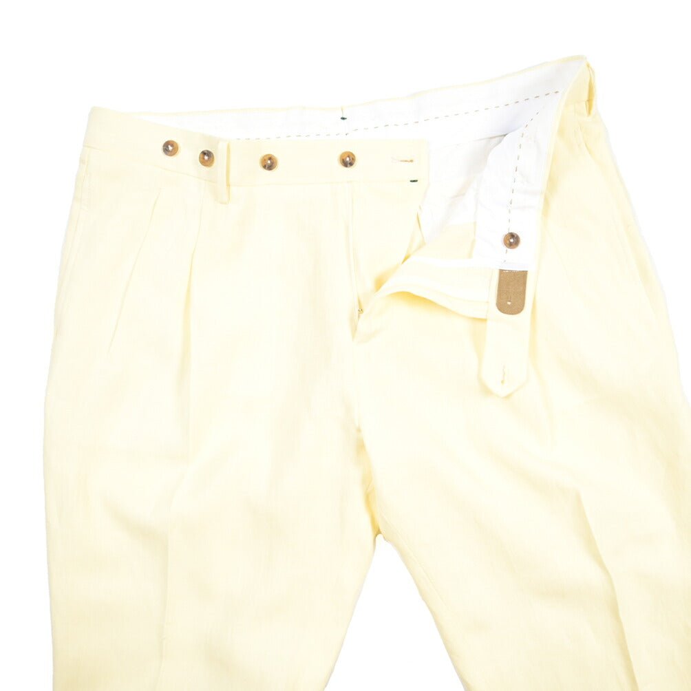 BERWICH “BARBER” リネン100% ツータックスラックス イエロー(oyster) 54 | GUARDAROBA MILANO OFFICIAL STORE