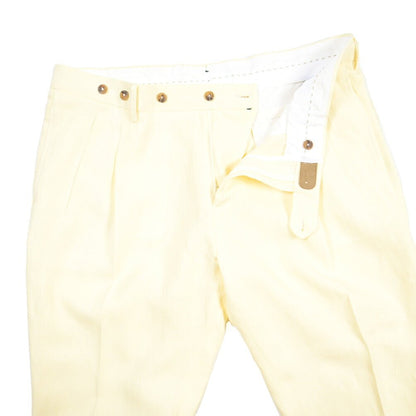 BERWICH “BARBER” リネン100% ツータックスラックス イエロー(oyster) 54 | GUARDAROBA MILANO OFFICIAL STORE