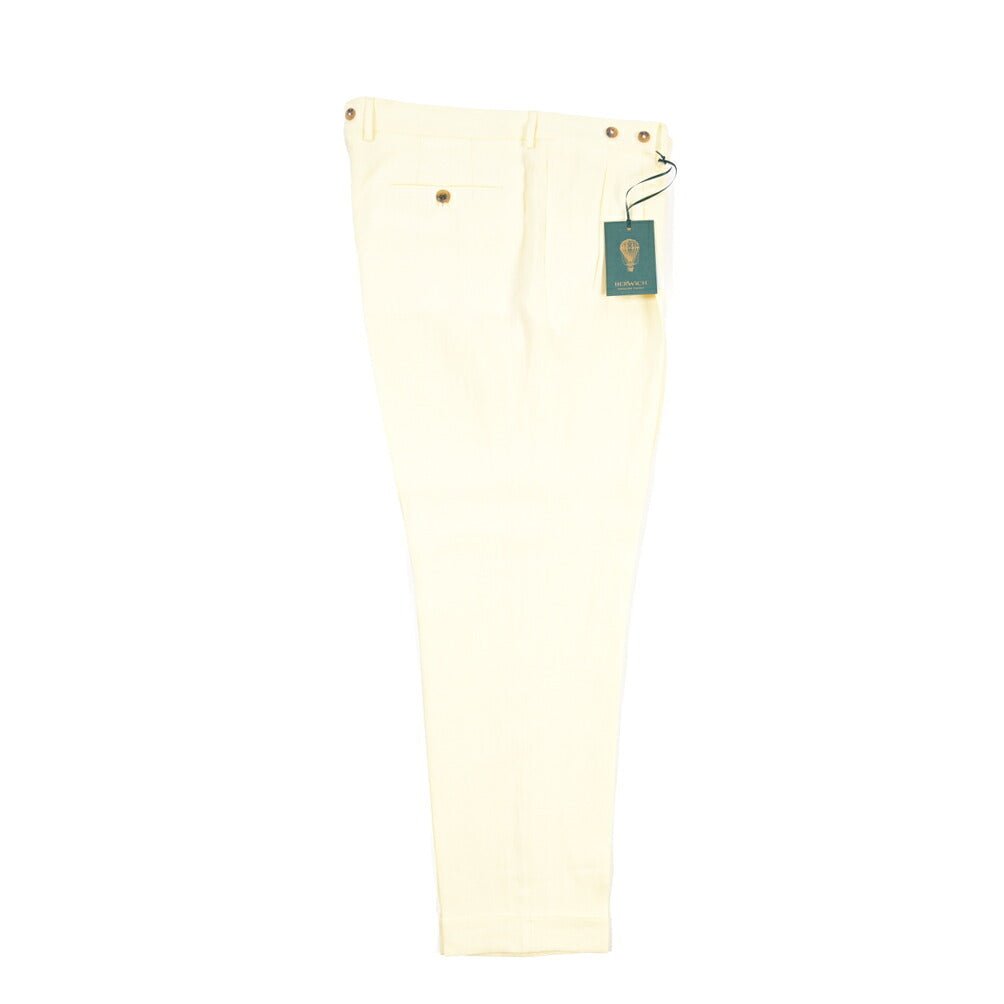 BERWICH “BARBER” リネン100% ツータックスラックス イエロー(oyster) 54 | GUARDAROBA MILANO OFFICIAL STORE