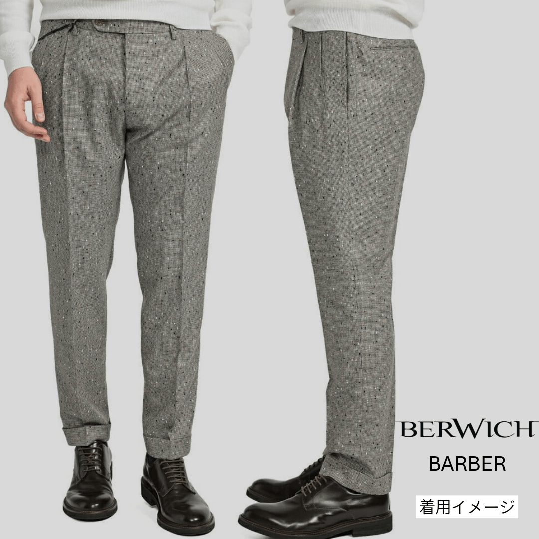 BERWICH BARBER ストレッチコットン シアサッカーツータックスラックス｜422245 - 46｜GUARDAROBA MILANO OFFICIAL STORE
