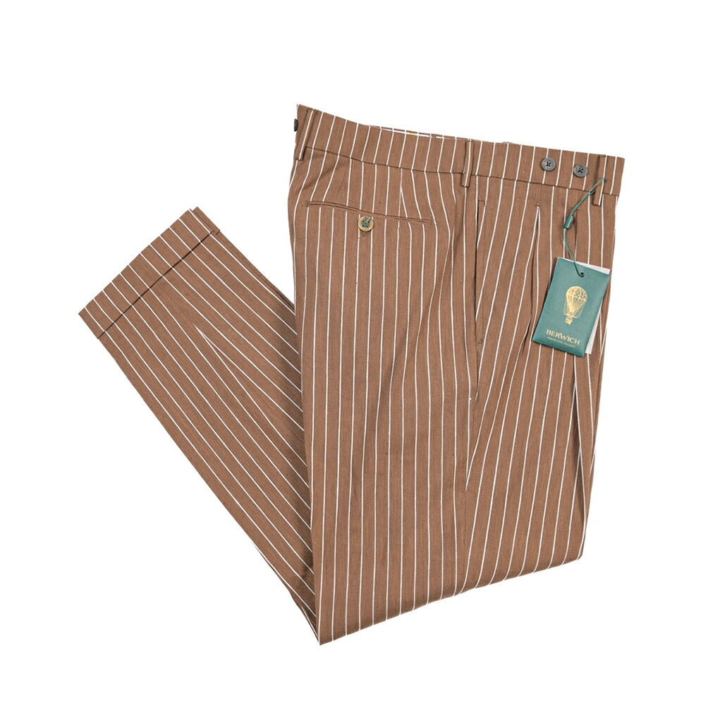 BERWICH “BARBER” リヨセル混リネン ツータックスラックス ブラウン(brown) 52 | GUARDAROBA MILANO OFFICIAL STORE