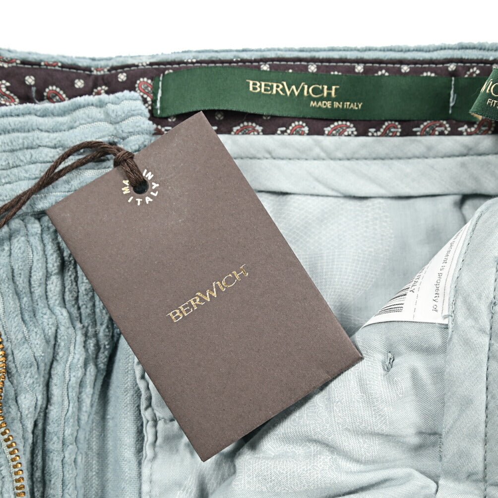 BERWICH “BARBER - GD” コットン100% 太畝コーデュロイツータックパンツ ブルー(ds1471) 44 | GUARDAROBA MILANO OFFICIAL STORE