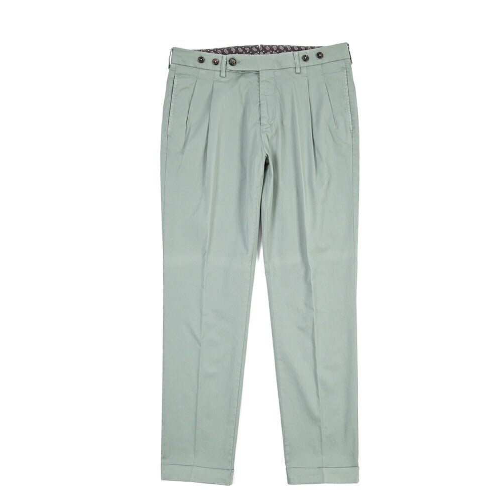 BERWICH “BARBER-GD” ストレッチコットン ツータックチノパンツ グリーン(salvia821) 46 | GUARDAROBA MILANO OFFICIAL STORE