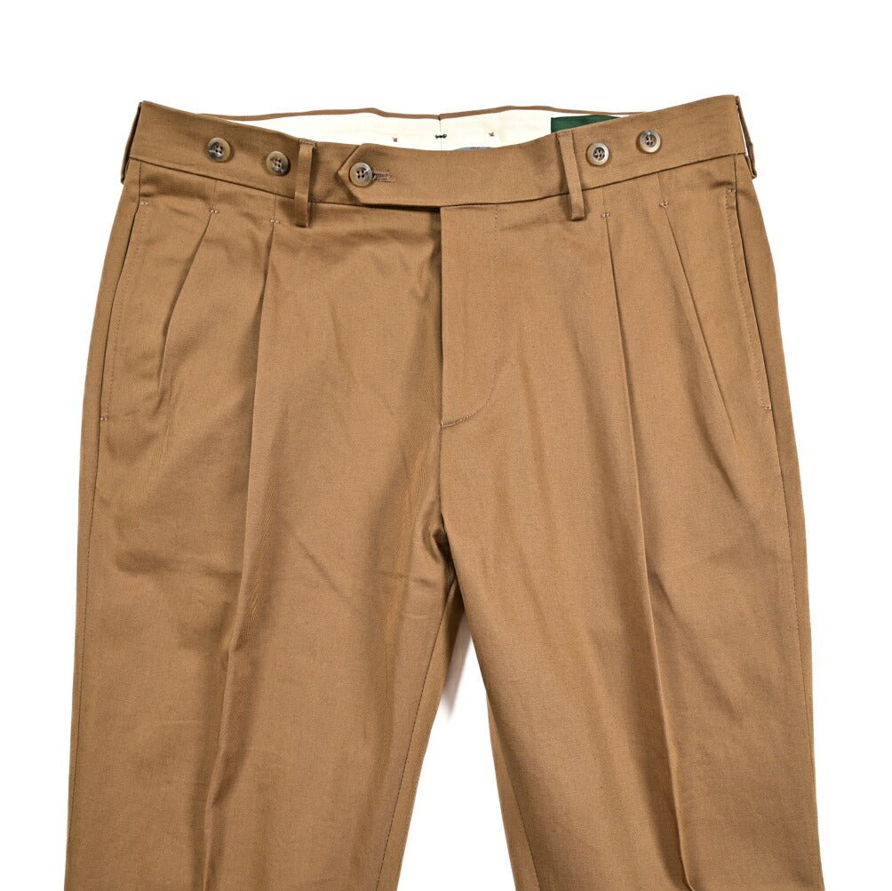 BERWICH "BARBER LONG" ストレッチコットン ツータックパンツ ブラウン(khaki) 46 | GUARDAROBA MILANO OFFICIAL STORE